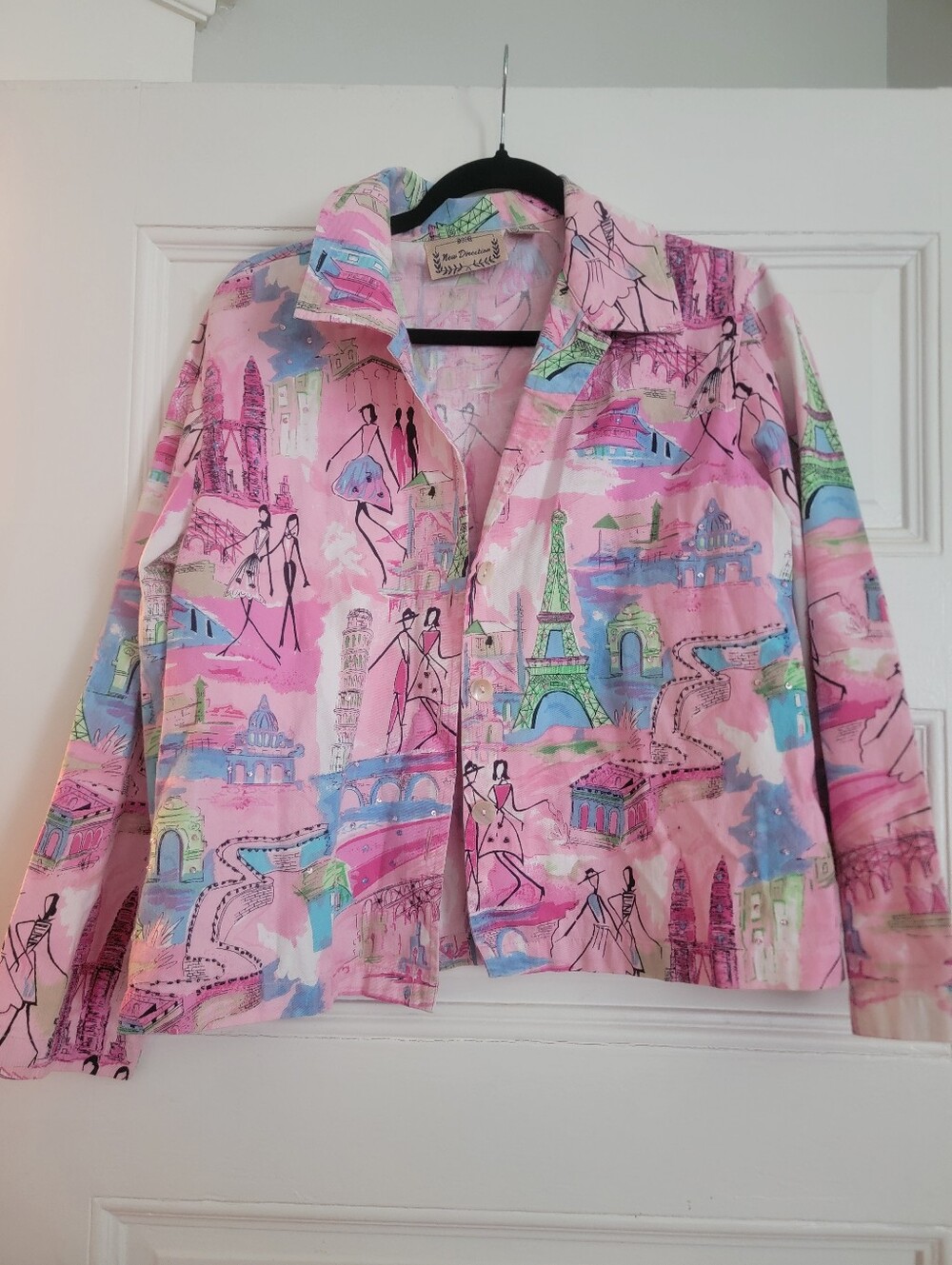 New Directions Pink Multicolor Printed  Jacket - Large